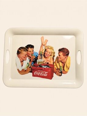 Coca Cola Vintage Style White Tray with Red Coca-Cola Cooler Graphic